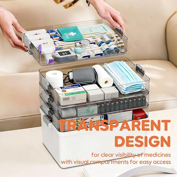 Citylife 5-Tier Medicine Organizer, Portable Medicine Cabinet First Aid Kit with Handle, Multi-Purpose Organizer for Family First Aid, Home, Travel