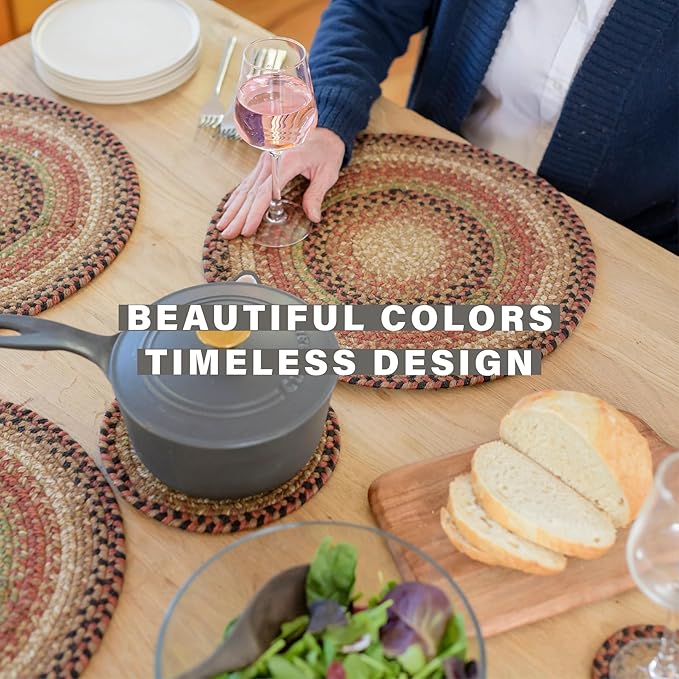 Homespice Gingerbread Jute Woven Placemats, Warm Country Decor, Set of 4, Brown 13x19 Rectangle Table Mats - Vibrant Colors, Durable, Easy to Clean and Protects Furniture