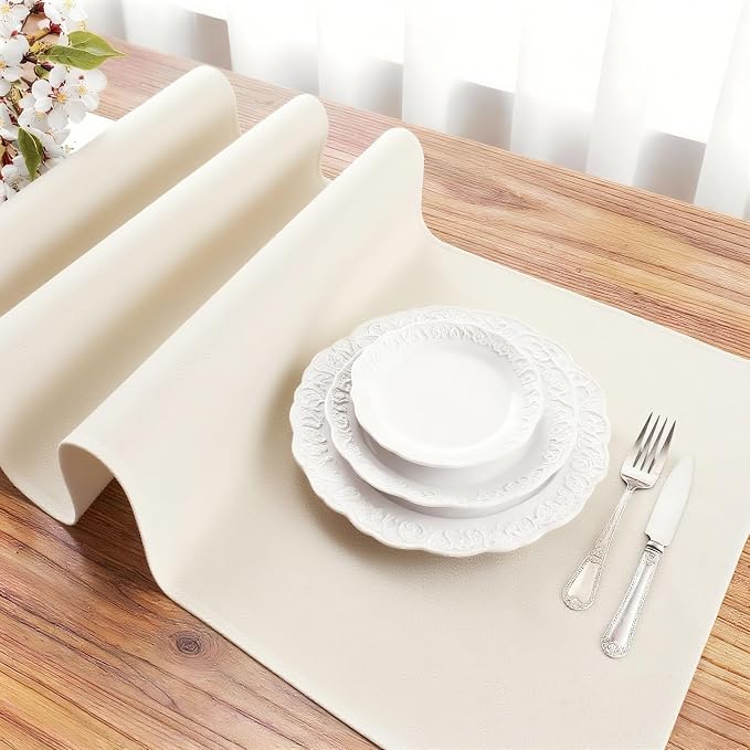 FOLINS&HOME Beige Waterproof Decorative Table Runner 60 Inches Long | 210GSM - Image 3