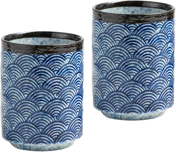 Japanese Tea Cups 10oz Ceramic Coffee Mug No Handle Set of 2 | Classic Oriental by WEOPYCJ