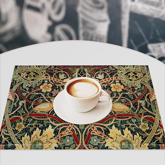 William Morris Floral Prints Placemats for Dining Table Placemat Set of 6 Table Settings Table Mats for Home Kitchen Holiday Decoration
