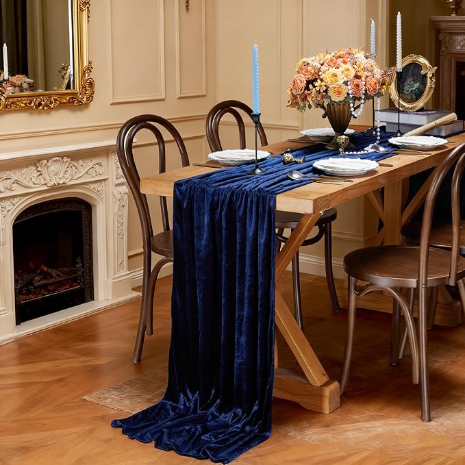 Velvet Table Runner 29x120 Inch Navy Blue Luxury Retro Soft Fabric Cloth | 3 - Image 3