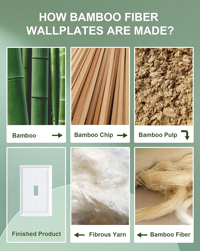 6-Pack Single Toggle Light Switch Cover Plate, Durable Natural Bamboo Fiber Decorative Switch Plate Covers, Pure White 1 Gang Wall Plate, Corrosion Resistant