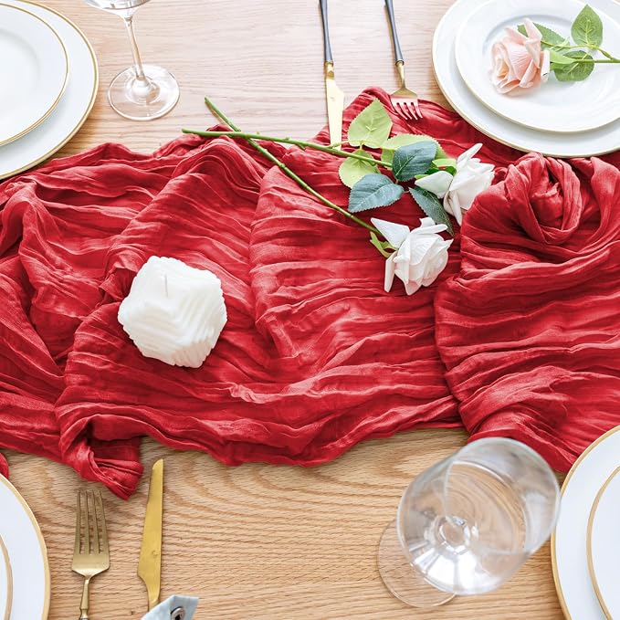 Cheesecloth Table Runner Red 10FT Boho Gauze Runner, 12 Pack | 120 Inch Cheese - Image 5
