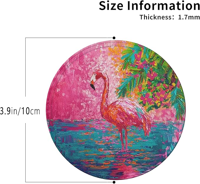 Flamingo Coasters Leather Round Drink Coasters 6 Pcs Set with Holderor for Cup Drink Coffee Table Bar Home Decor