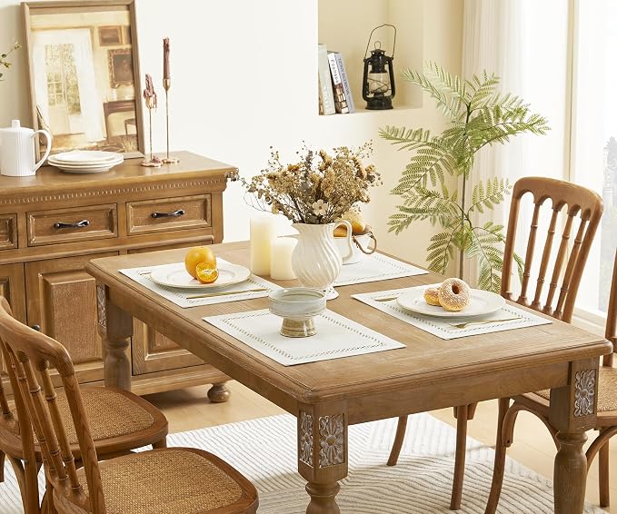 Farmhouse Burlap Hollow Placemats Set of 6, 12 x18 Inch Off White | Double Layer - Image 7