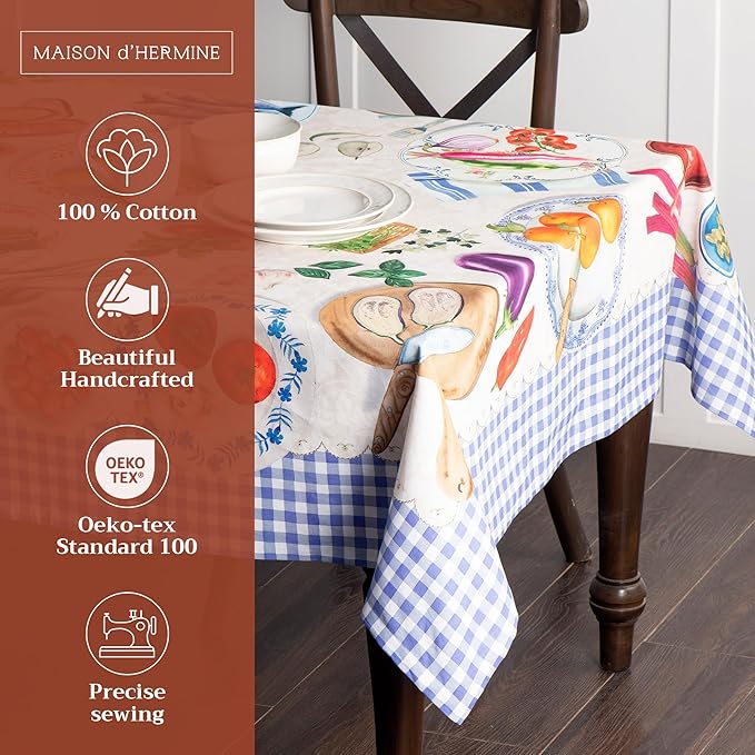 Maison d' Hermine Table Cloth Rectangle Table 100% Cotton 70 x 120 Inches Tablecloth Reusable Decorative for Dining Room Farmhouse Home Valentines Day Decorations Spring Summer - Gourmand