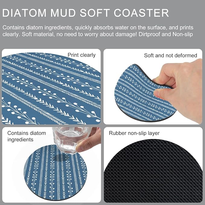 Blue Striped Coasters Set of 6, Absorbent Coasters - Image 9