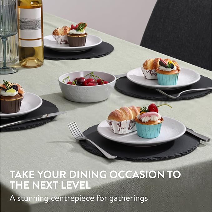 Navaris Slate Plates - Food Contact Safe Black Stone - Cheese Platter Serving Charcuterie Boards - Round Slate Tray Slab Plate Cheese Board - Set of 4 11" Plates (28 cm)