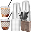 50 Sets 12 Oz Clear Plastic Coffee Cups by Ovveroche