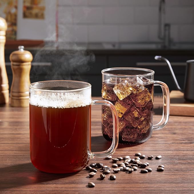 Glass Coffee Mugs, 24 oz Ice coffee cups, Large Clear Tea Cups Set of 2 - Image 7