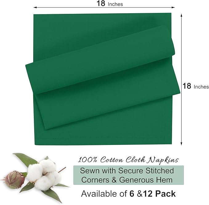 Ruvanti Cloth Napkins Set of 12, 18x18 Inches, 100% Cotton, Washable, Soft & Absorbent, Perfect for Wedding, Christmas, ‎Thanksgiving Dinners - Amazon