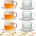 Atarvana 6 Pack Glass Tea Cups and Saucers Set by Atarvana