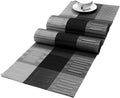 SHACOS Woven Vinyl Table Runner 12 x 54 inch PVC Runner for Dining Table Coffee Table Counter Wipe Clean Indoor Outdoor, Ombre Black and Gray