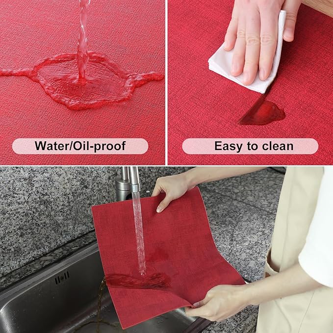 Homaxy Faux Leather Heat Resistant Placemats for Dining Table Set of 4, Waterproof Wipeable Washable PU Table Mats, Easy to Clean Anti-Slip Place Mats, 11.8" x 17", Red