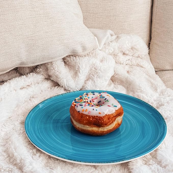 MORA Ceramic Helix Swirl Dinner Plates Set of 6, 10in Modern Spiral Porcelain Dish Dinnerware for Kitchen, Serving & Restaurants - Dishwasher, Microwave, Freezer, Oven Safe Dishware - Ocean Colors