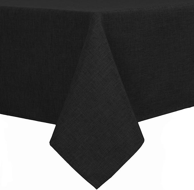 Hiasan Faux Linen Rectangle Tablecloth - Wrinkle and Stain Resistant Washable Table Cloth for Kitchen Dining Room Holiday Table Cover for Dinner, Black, 70 x 120 Inch