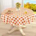 misaya Round Waterproof Vinyl Table Cloth, Buffalo Flannel Backed Tablecloth, Wipeable Plastic Table Cover for Dinner, Kitchen, Picnic (60", Orange and White)