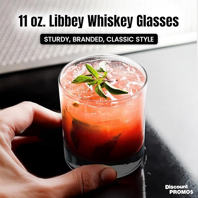 Whiskey Glasses by Libbey 10 oz. Set of 10, Bulk Pack - Heavy Base Old Fashioned Glass, Perfect for Scotch, Bourbon, Whiskey, Cocktail - Black