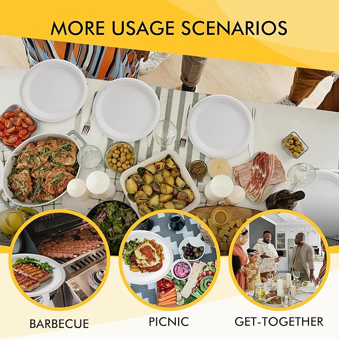 RACETOP Disposable Compostable Paper Plates 9 Inch [125 Pack], White Bagasse, Heavy-Duty Biodegradable Paper Plates, Eco-Friendly, Made of Natural Sugarcane Fibers