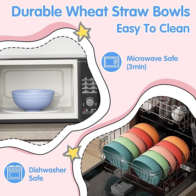 Quatish 14 PCS Unbreakable Cereal Bowls, Dishwasher & Microwave Safe Wheat - Image 3