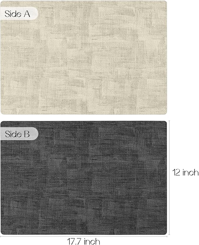 Romanstile Reversible Vinyl Placemats Set of 8, Faux Leather 100% Waterproof Oil-Proof Wipeable Place Mats, Heat Resistant Dual Sided Table Mats for Kitchen/Dining/Party (Grey Beige, 12 x 17 Inch)