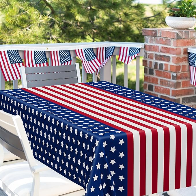 QZYL 3 Pack 4th of July Tablecloths, 54" x 108" Patriotic Plastic Tablecloth, Rectangle Fourth of July Table Cloth Red White Blue Tablecover, Patriotic Party Supplies Independence Day Decorations