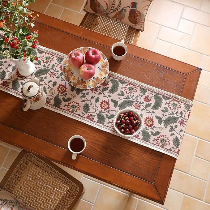 Designer Vintage Linen Long Table Runner, Floral Leave Pattern, Dining Table - Image 8