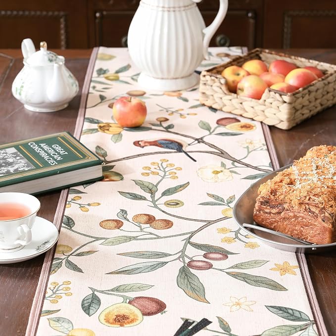 bilin gaier Designer Vintage Linen Table Runner, Floral Fruit Pattern, Dining - Image 3