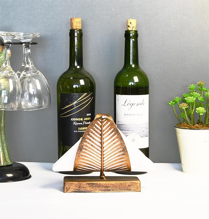 Set of 2 Freestanding Modern Napkin Holder with Leaf Design, Tabletop Tissue Dispenser, Countertop Napkin Storage Organizer – Bronze