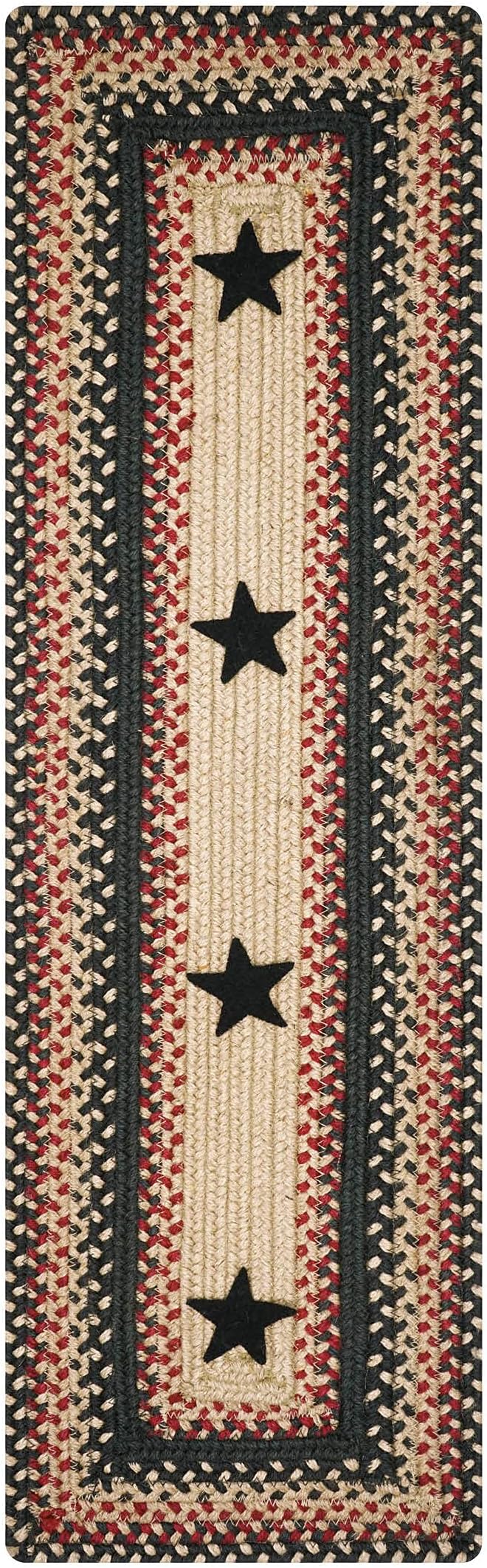Homespice Primitive Star Gloucester Jute Braided Long Table Runner, Warm Primitive Decor, Black and Red Rectangle 11x36 - Rich Colors, Easy to Clean, Durable and Protects Furniture