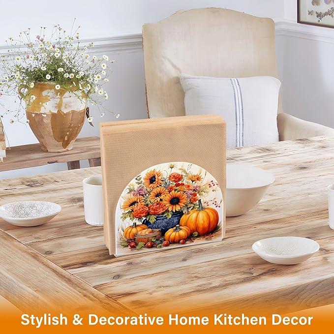 Napkin Holder Sunflower Pumpkin Crystal Clear Acrylic Napkin Holders, Paper Napkin Holder Dining Table Dispenser for Kitchen Restaurant Home Decor Bar Accessories