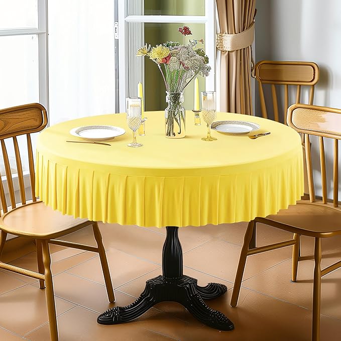 4 Pack Yellow Spandex Round Tablecloths for 72in Table, Stretchy Fitted 6FT Round Table Cloths, Wrinkle Free Table Cover with Skirt for Wedding Birthday Party Bridal Shower Banquet