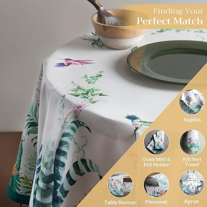 Maison d' Hermine Table Cloth Round Table 100% Cotton 69 Round Inches Tablecloth Reusable Decorative for Dining Room Farmhouse Home Valentines Day Decorations Spring Summer - Tropiques