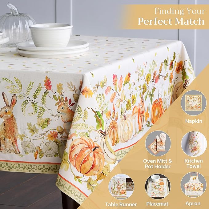 Maison d' Hermine Table Cloth Rectangle Table 100% Cotton 60 x 120 Inches Fall Tablecloth Reusable Everyday Use for Thanksgiving Christmas Decorations Dining Farmhouse Party (Pumpkin Passion)