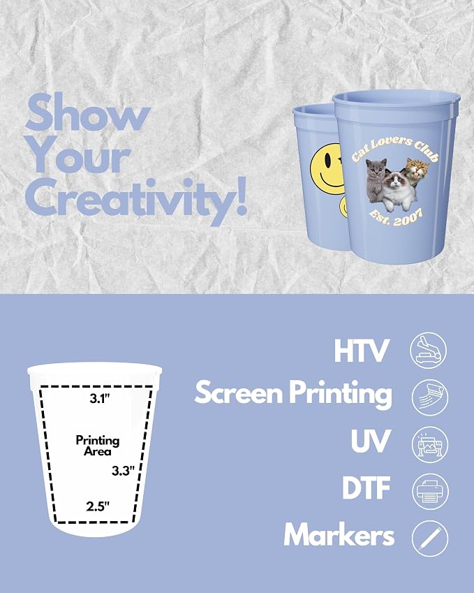 PartyPrints 10 Pack 16 oz Placid Blue Reusable Blank Plastic Cups, Stadium Cups - Image 3