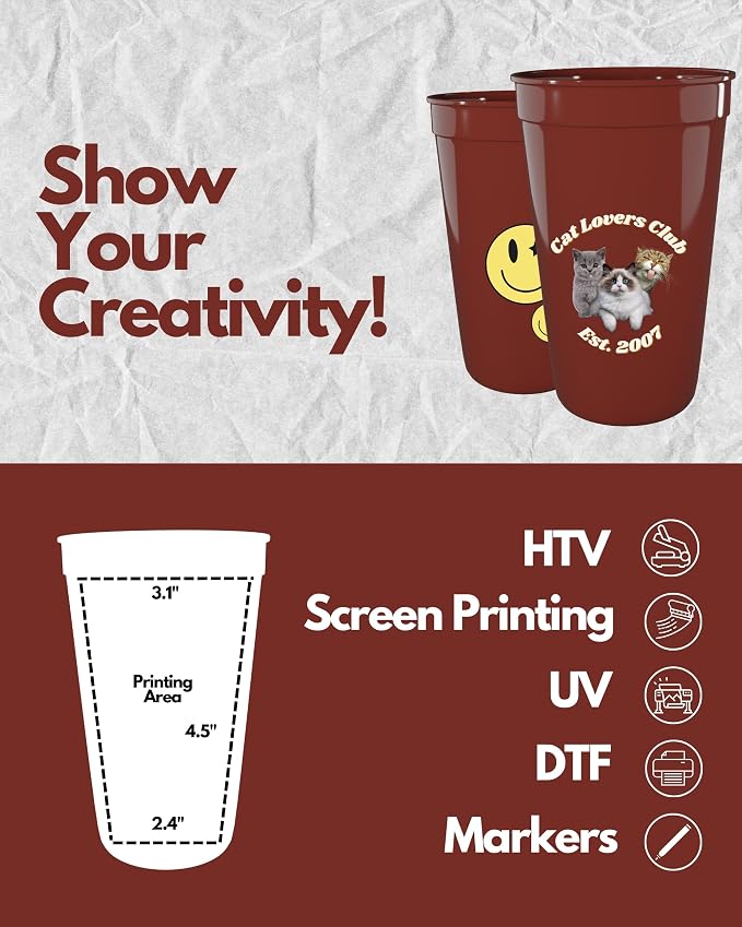 PartyPrints 10 Pack 22 oz Maroon Reusable Blank Plastic Cups, Colored Plastic - Image 3
