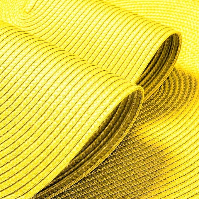FunWheat Oval Braided Placemats Set of 6 Table Mats for Dining Tables Washable Heat Resistant Place mats for Daily Use12 x18 Inch (Oval Yellow, 6pcs)