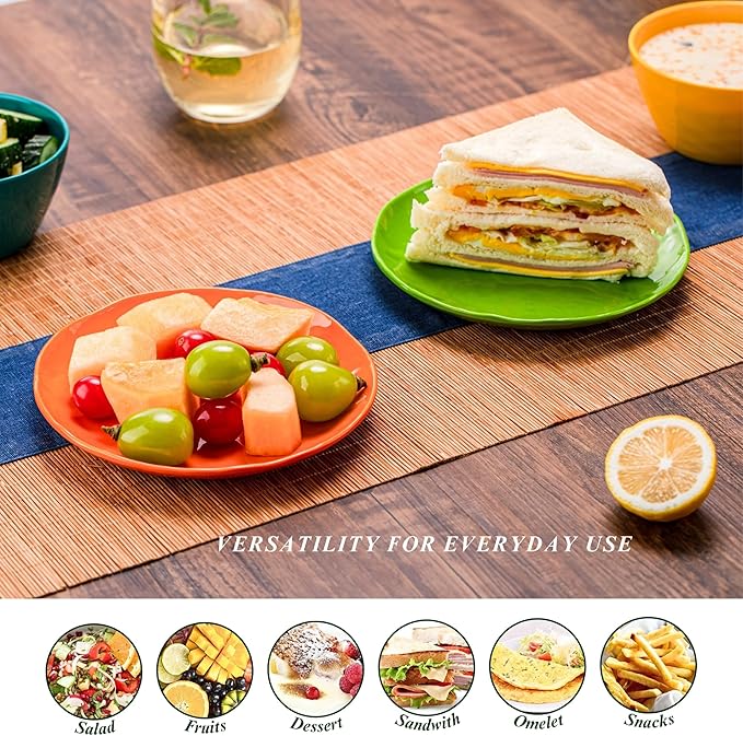 6.7-Inch Melamine Dessert Plates (Set of 6) - Unbreakable and Reusable Dinnerware with Ceramic Feel, Stackable and Dishwasher-Safe (Multi-color)