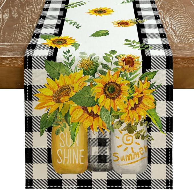 Sunflower Summer Table Runner 13x90 Inch, Kitchen Dining Table Decoration by GEEORY