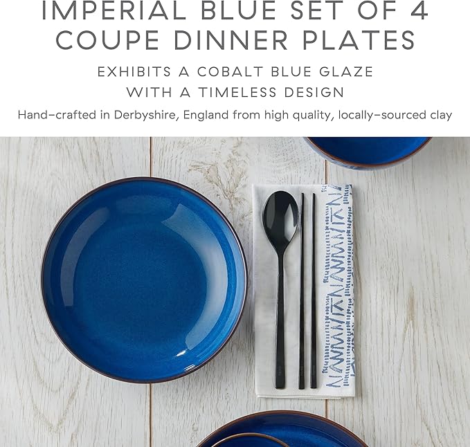 Denby Imperial Set of 4 Coupe Dinner Plate Set, One size, cobalt blue