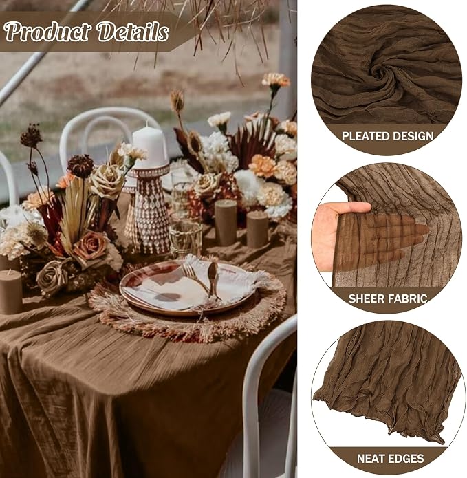 Brown 10FT Cheesecloth Table Runner Boho Gauze Fabric Table Runner Rustic Sheer - Image 2