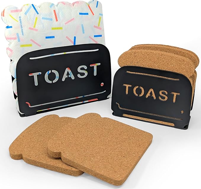 Mango Steam Napkin & Coaster Holder Set, For Home or Kitchen (Toaster, Black)