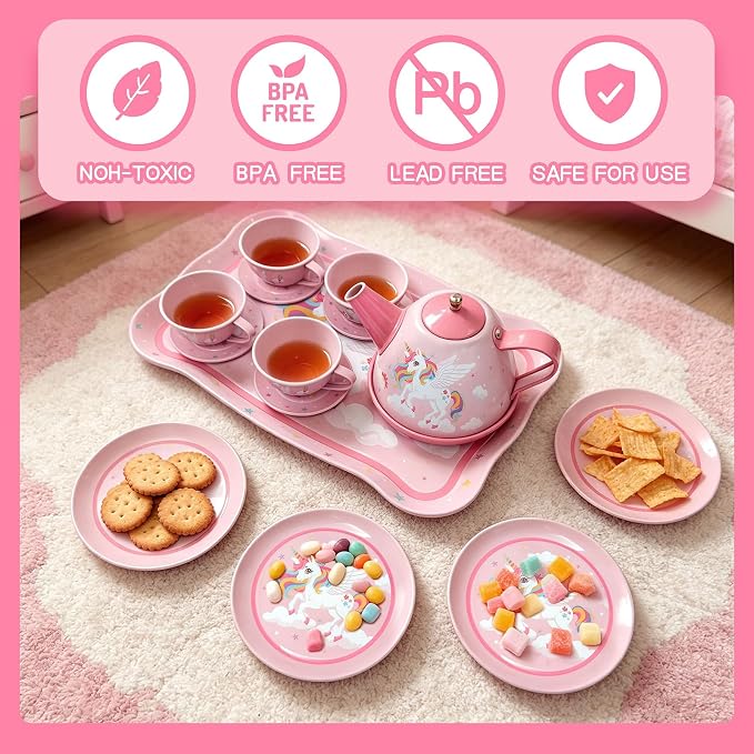Tea Party Set for Little Girls, Pretend Tin Teapot Set - Image 4