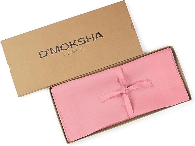 D'Moksha Homes Linen Dusty Pink Table Runner 120 Inches Long - 100% Pure Linen Dining Table Runner 14 x 120 Inch for Valentines, Spring, Easter - Machine Washable
