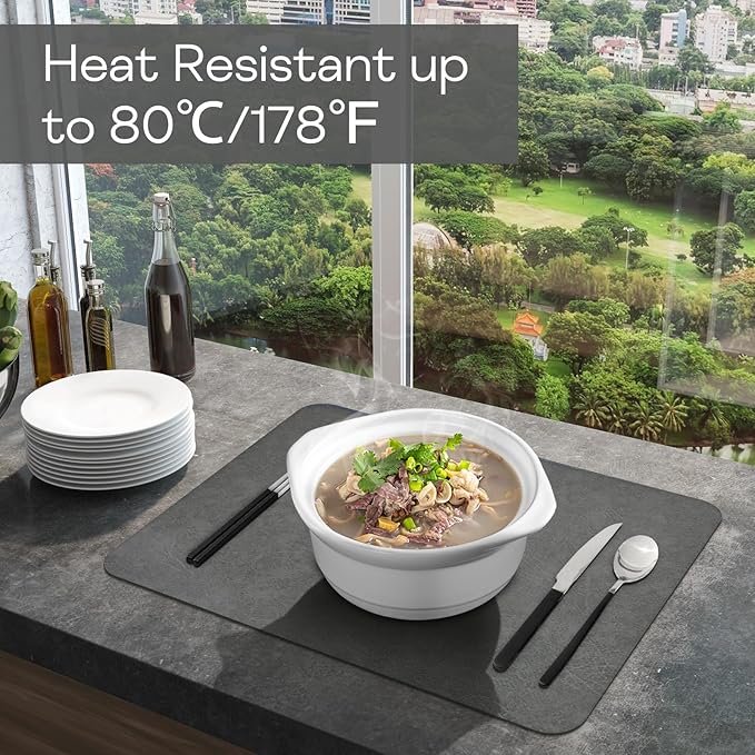 Faux Leather Placemats Set of 6, Vinyl Placemats Wipeable Waterproof Oil-Proof Table Mats, Heat Resistant Reversible Place Mats for Kitchen Indoor Outdoor, 15.8 x 11.8 inches (Grey/Black)