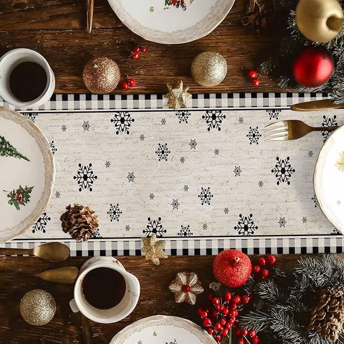 Christmas Trees Table Runner 70 Inches Long, Xmas Snowflake Retro Table Runners - Image 4