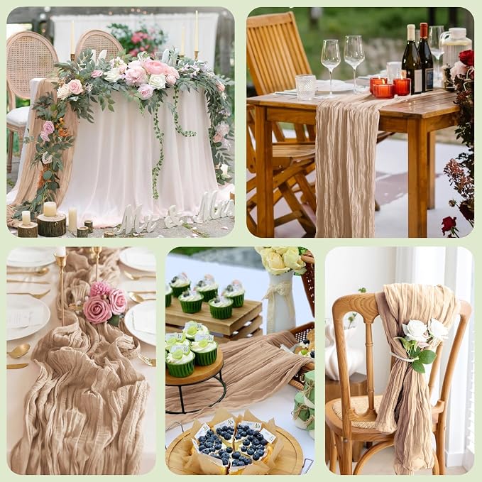 Cheesecloth Table Runner 10FT 3Pcs Nude Boho Gauze Rustic Sheer Runners | - Image 7