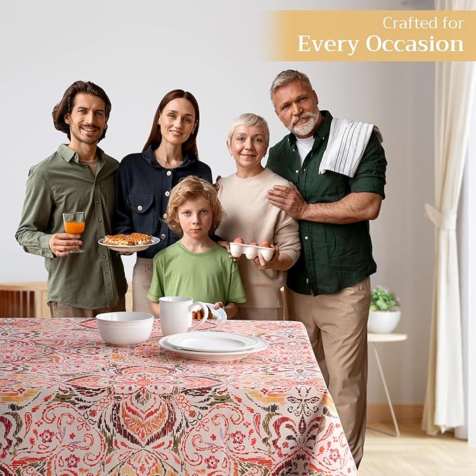 Maison d' Hermine Table Cloth Rectangle Table 100% Cotton 70 x 140 Inches Fall Tablecloth Reusable Everyday Use for Thanksgiving Christmas Decorations Dining Farmhouse Party (Damask)