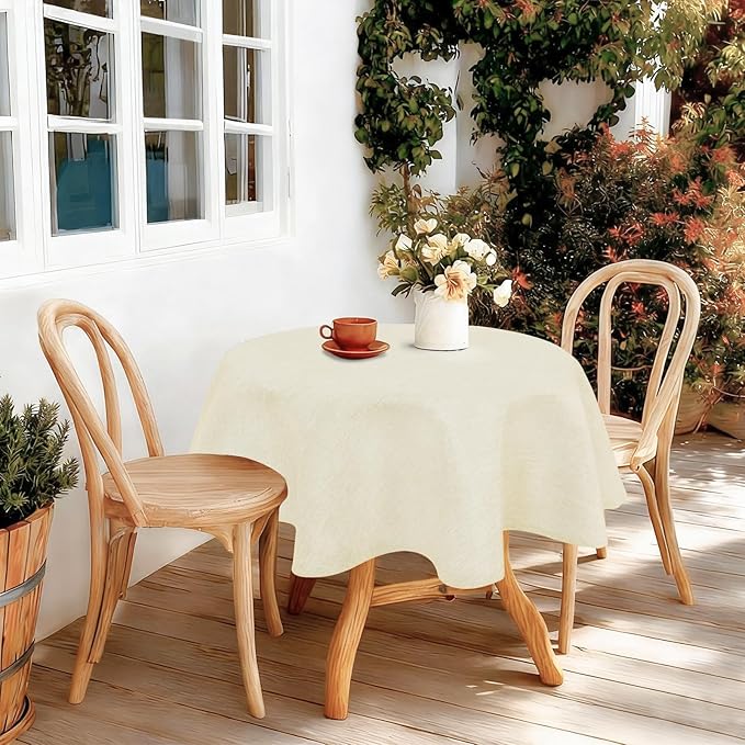 JIUZHEN Round Textured Table Cloth Linen Wrinkle Free Stain Resistant Farmhouse Decorative Circular Tablecloth for Kitchen, Dining, Party, Wedding, Outdoor Use (45 Inch Round,Champagne)